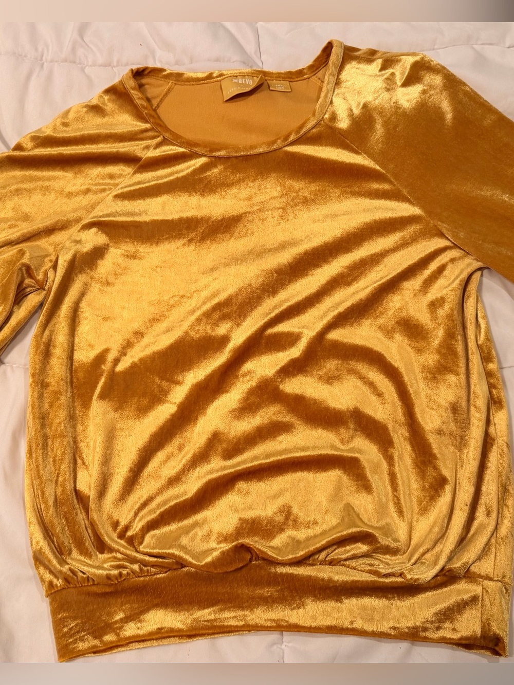Maeve by Anthropology Gold Velvet Long Sleeve Top